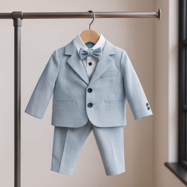 Conjunto 4 piezas celeste a rayas